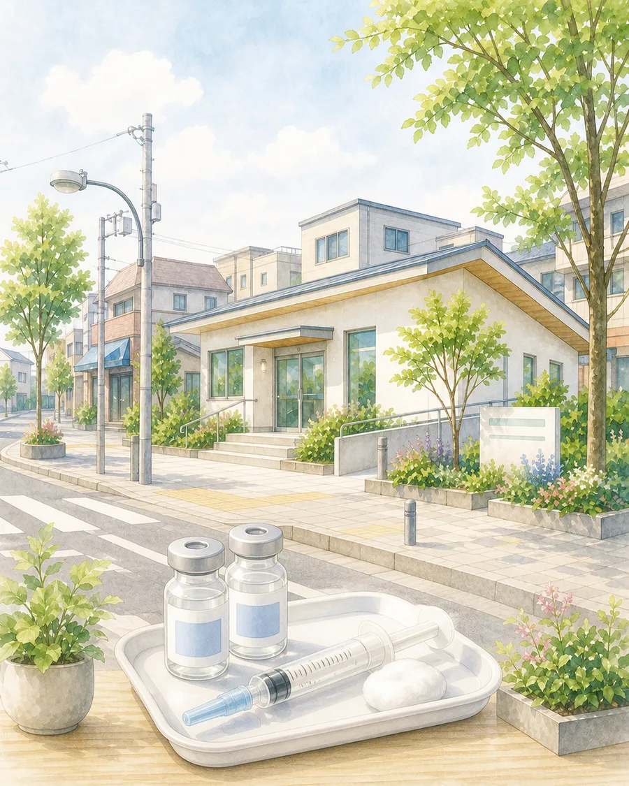 街なかのクリニックと、予防接種のワクチン